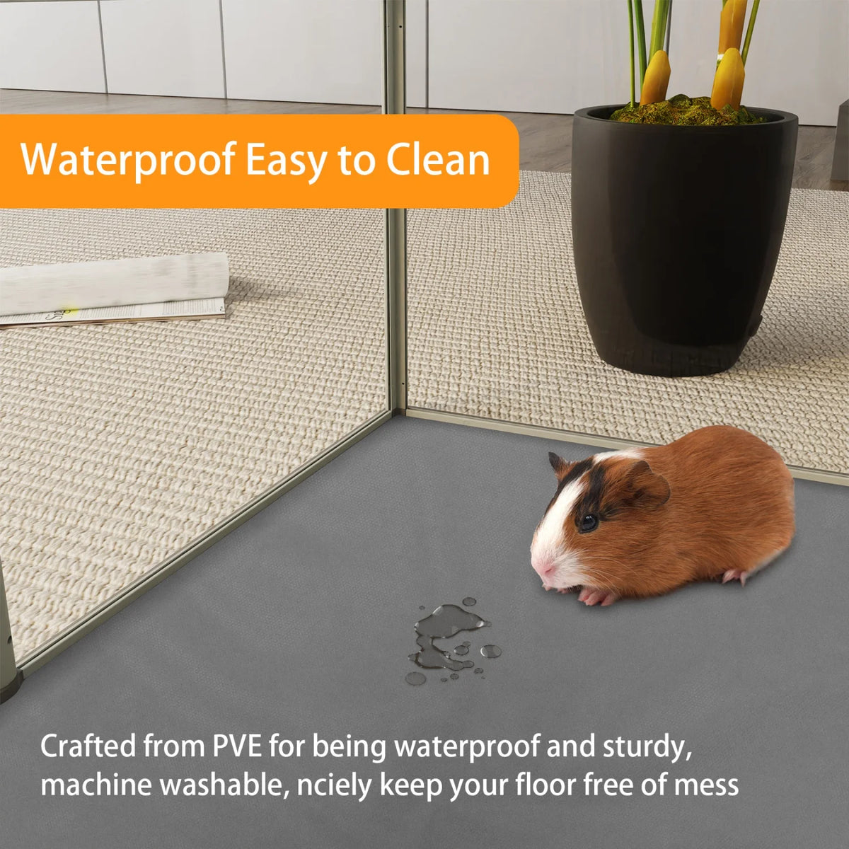 Clear Acrylic Hamster Play Pen Indoor 6 Panels Pet Enclosure w/ Waterproof Floor Pad for Guinea Pigs Hedgehogs