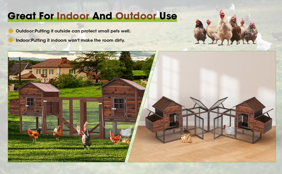 Large Wooden Chicken Coop, 160IN Outdoor Chicken Cages and Run with Nesting Boxes, Pet House Rabbit Hutch