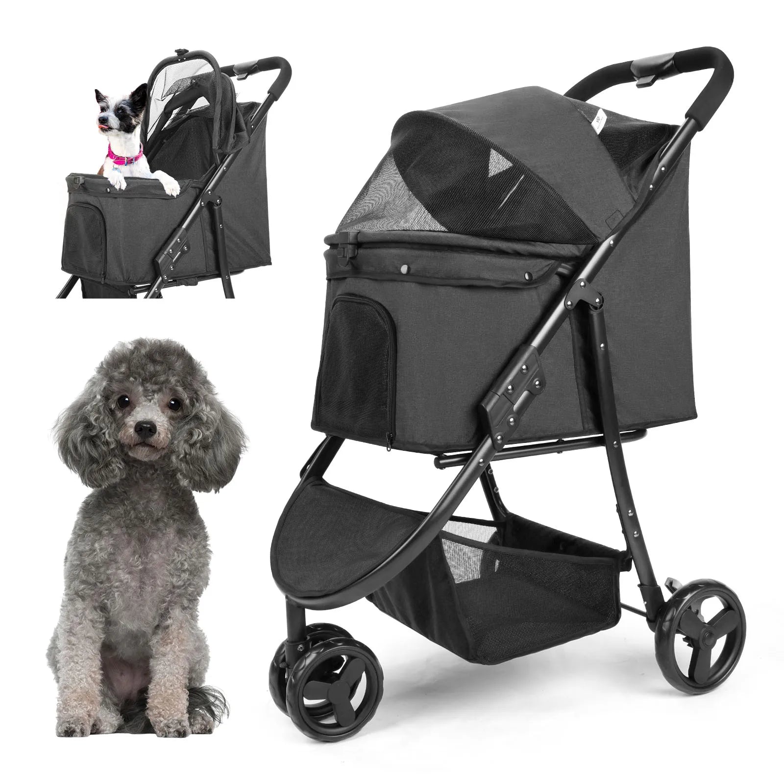Pet Stroller Bag Foldable Collapsible Stroller for Small Dogs Cat ,3 Wheels