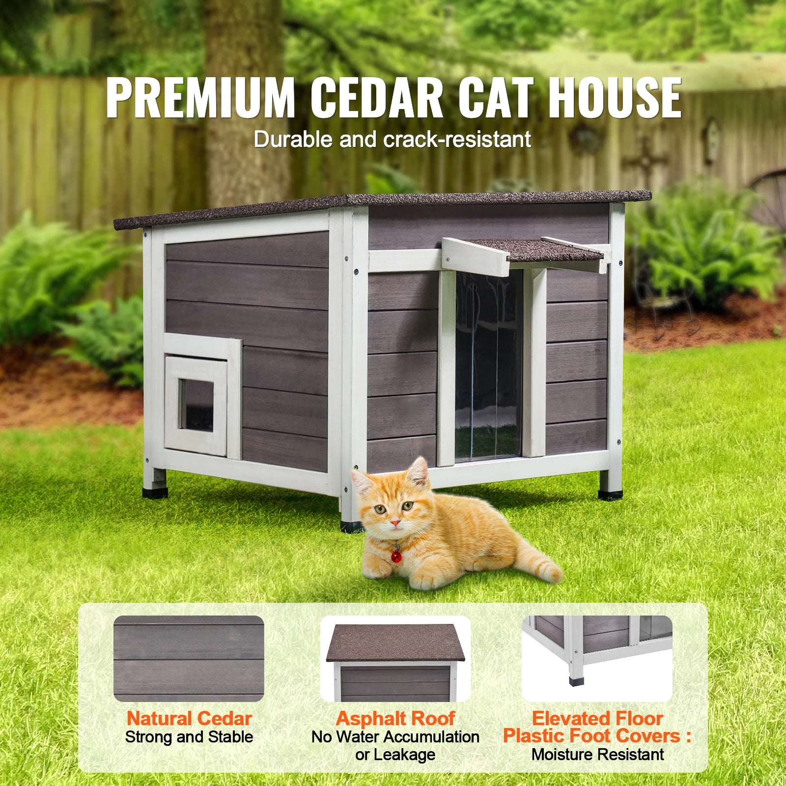 Outdoor Cat House Weatherproof, Feral Cat Shelter Wooden Cat Rabbit House with All-Round Foam Insulated