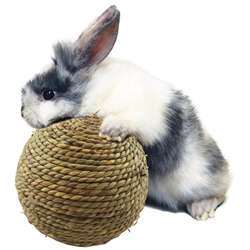 4PCS Pet Tooth Cleaning Chew Toy Natural Grass Ball For Small Animals