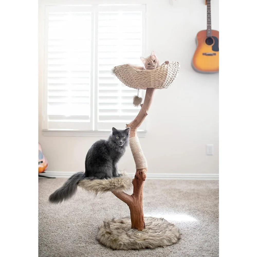 Wooden Cat Tree Tower, Modern Single Branch, Cat Climbing Furniture