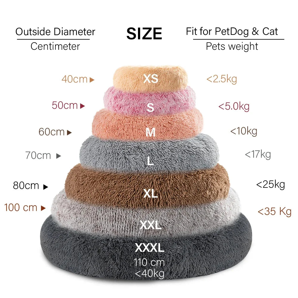 40-120cm Round Long Plush Winter Warm Soft Pet Sleeping Bed Dogs Cat