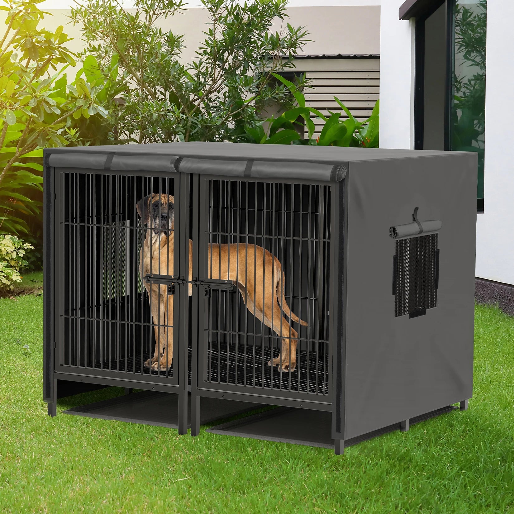 Heavy Duty Dog Crate: 52Inch Extra Large Pet Raised Metal Cage with Removable Divider