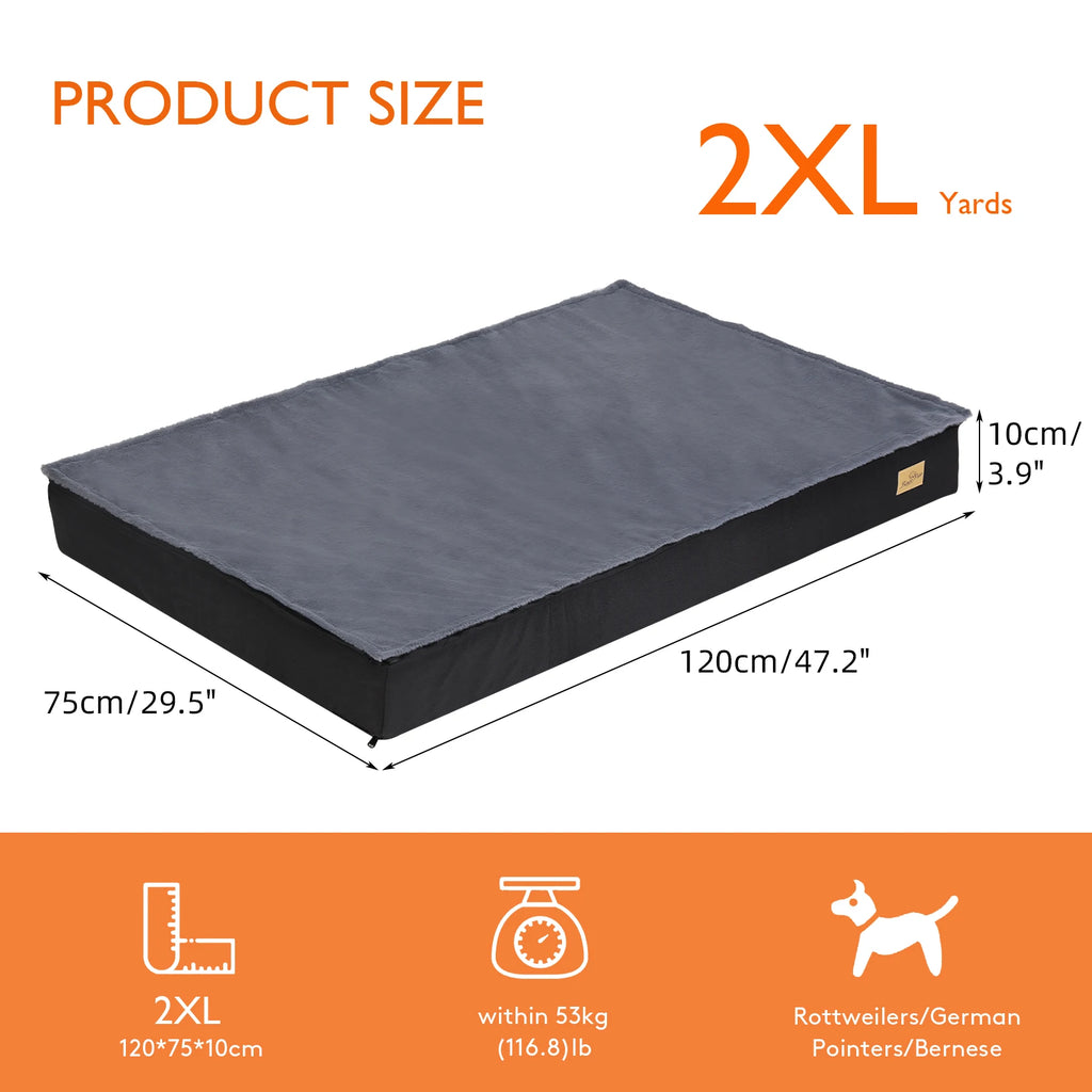 Dog Bed Jumbo Pet Orthopedic Bed Memory Foam Base Crate Mattress Cushion with Washable Cover Waterproof