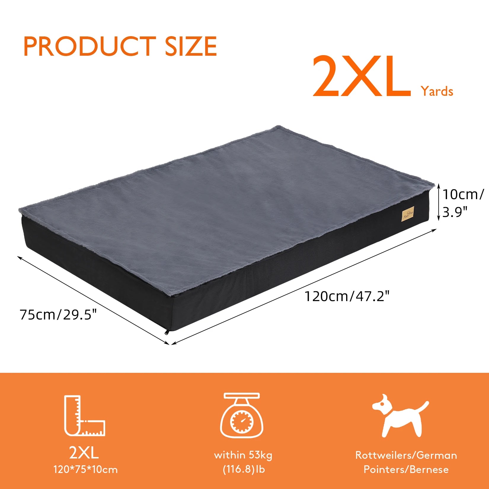 Dog Bed Jumbo Pet Orthopedic Bed Memory Foam Base Crate Mattress Cushion with Washable Cover Waterproof