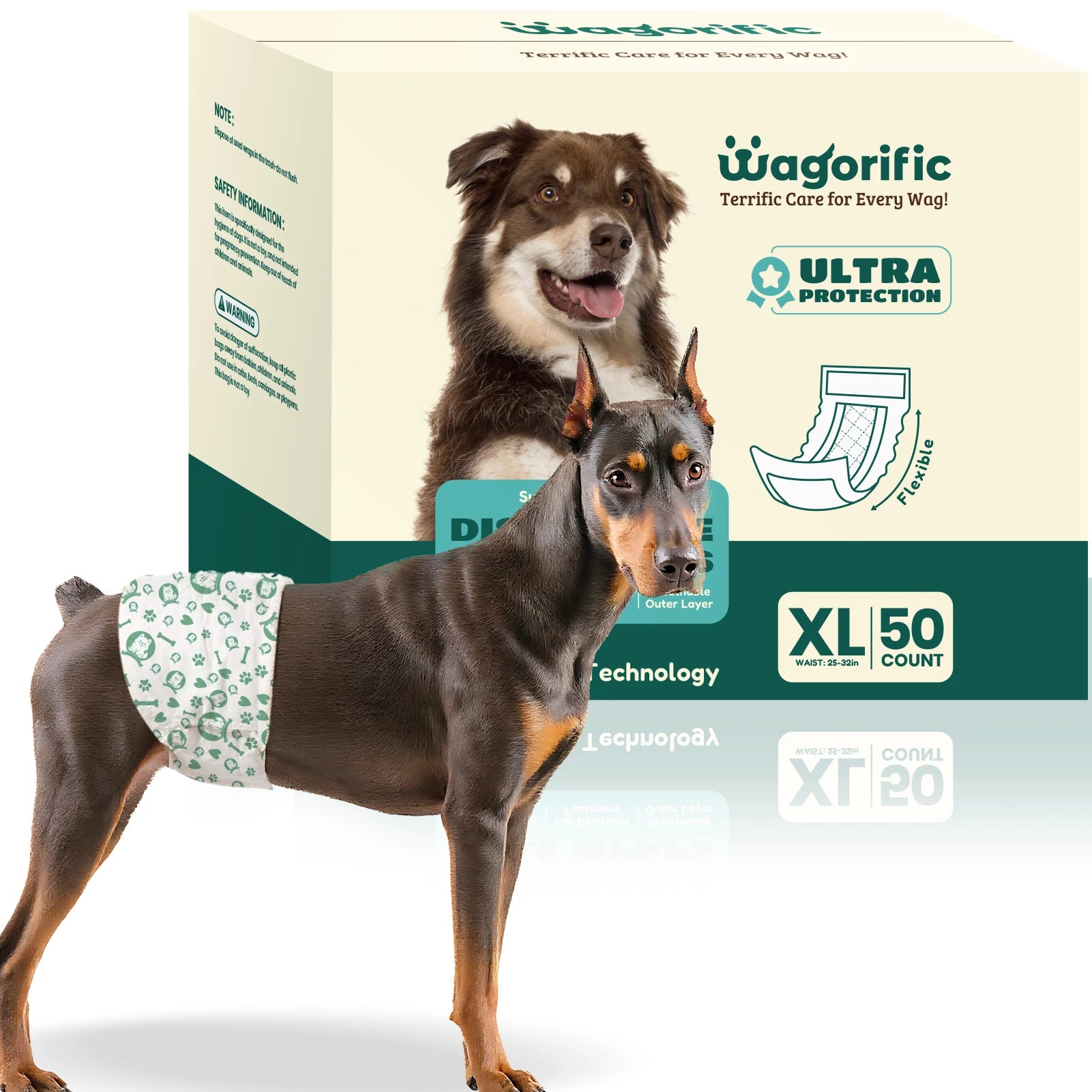 Disposable Dog Diapers - Super Absorbent & Leakproof with Wetness Indicator, Adjustable Fasteners for Male/Female Puppies/Dogs