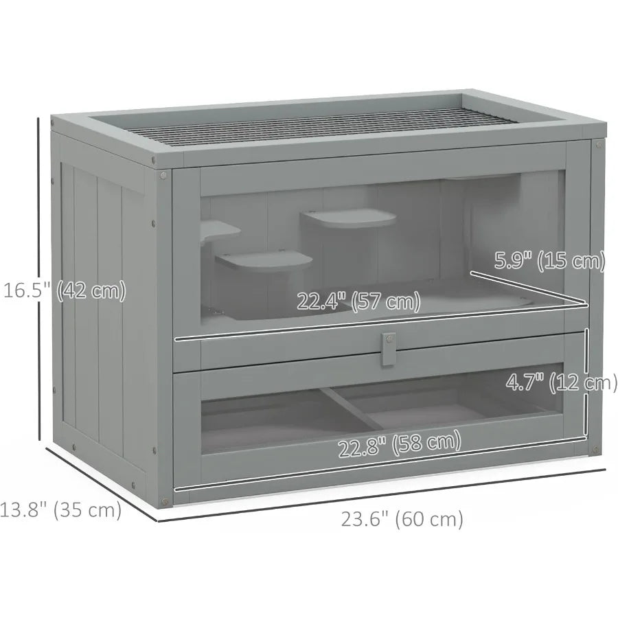 2Level Hamster Cage Mice and Rat House Small Animal Habitat with Openable Top Front Door Shelf and Ladder
