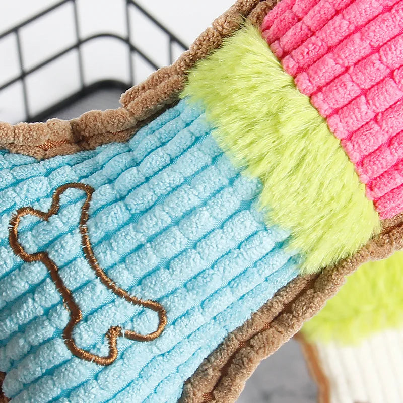 Dog Squeaky Toy, Bone Shape Plush for Small Medium Breed Puppy Aggressive Chewer Playing Cleaning Teeth