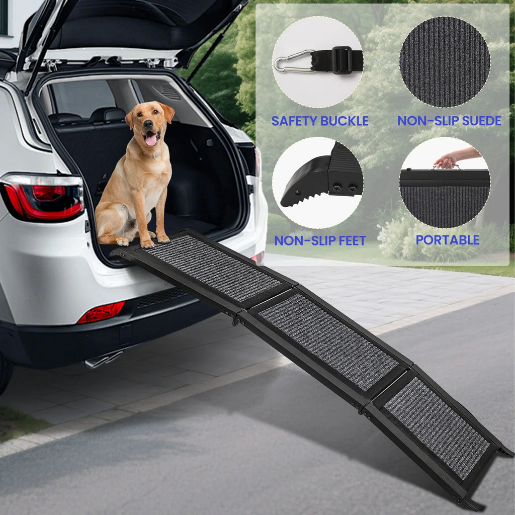 Folding Dog Ramp For Car, Pet Ramps For Large Dogs With Non-Slip Rug Surface Portable