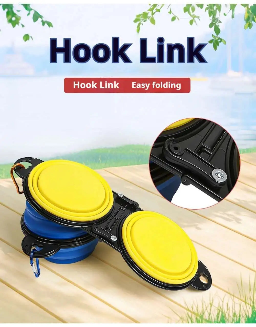 New 2 in 1 Portable Collapsible Dog Cat Travel Bowl Double Bowls or Single Folding Hangable