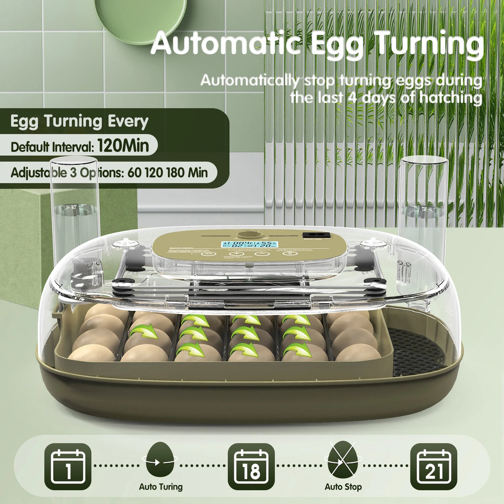 24 Egg Incubator with Automatic Turning, Temperature and Humidity Control, LED Egg Candler, and Auto Water Addition