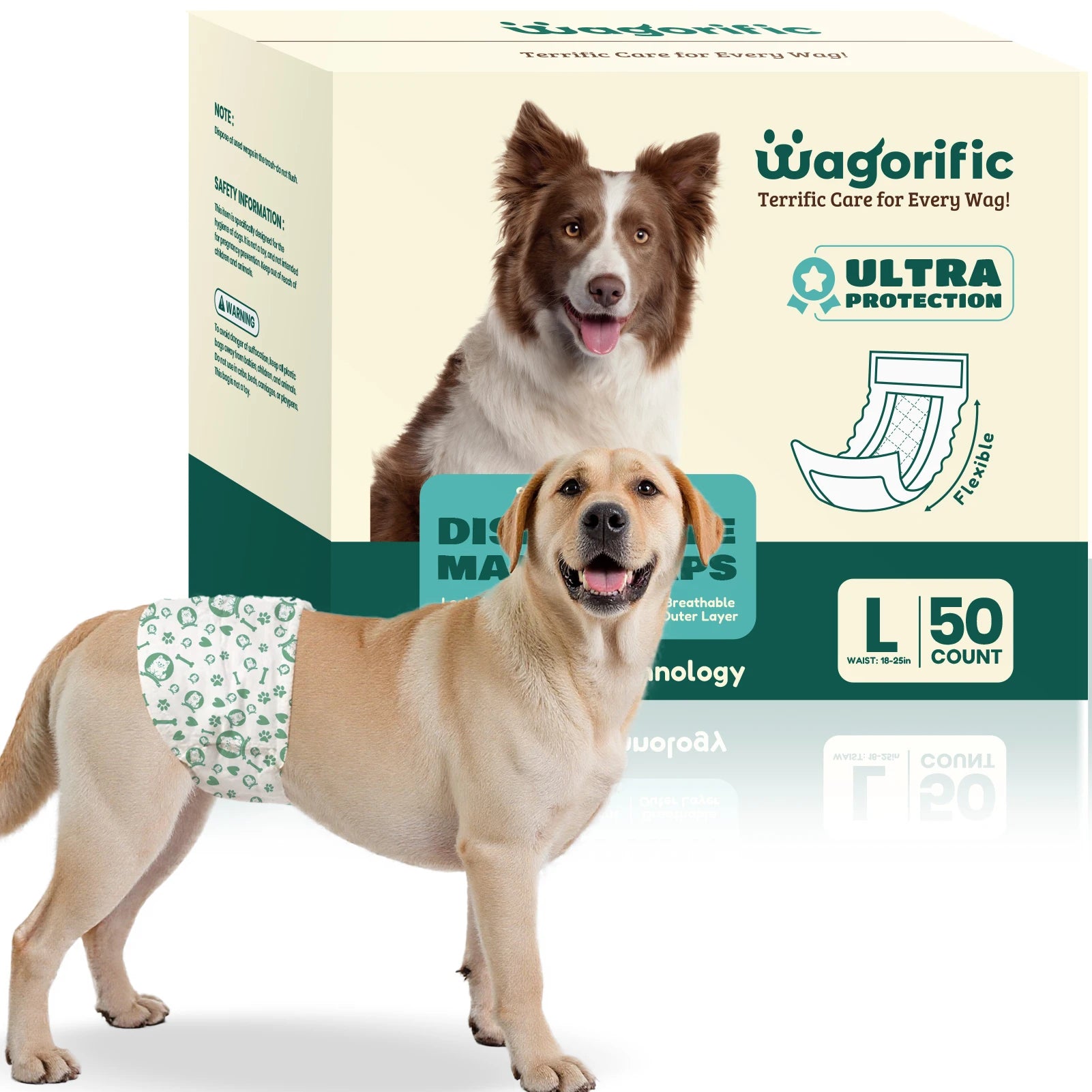 Disposable Dog Diapers - Super Absorbent & Leakproof with Wetness Indicator, Adjustable Fasteners for Male/Female Puppies/Dogs