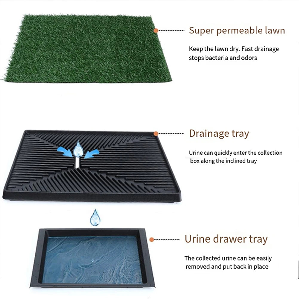 Dog Grass Pad with Large Tray Reusable Training Pads with Pee Baffle Artificial Grass Patch Ideal for Small and Medium Dogs
