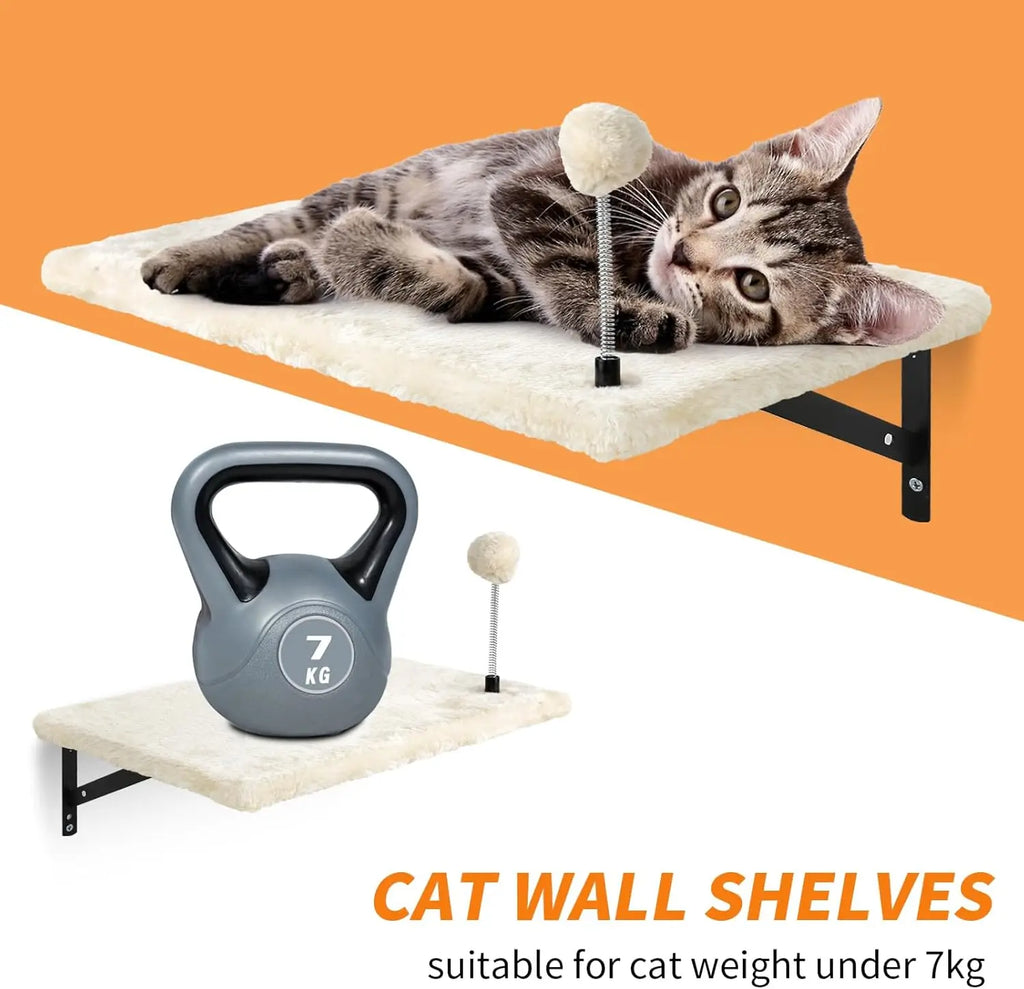 Wall-Mounted Cat Climber Set with Shelves, Perches, Bridge, Hammock & Scratching Board - 7 Pcs Wood Indoor Furniture