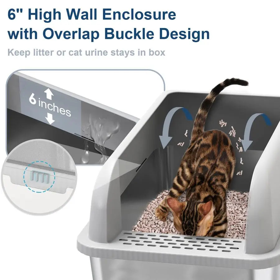 Enclosed Stainless Steel Litter Box with Lid, XL Sifting Litter Box for Pine Pellets, High Sides