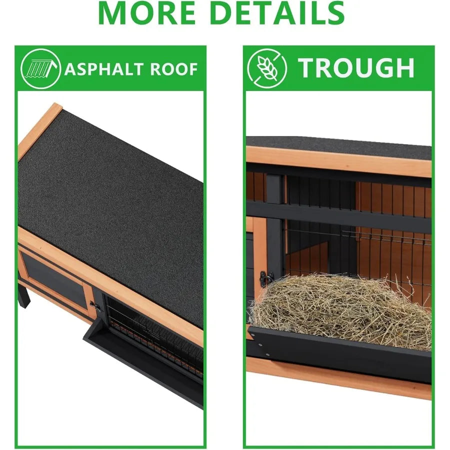 Rabbit Small Animal Hutch with Wooden Construction and Deep Pull-Out Tray Waterproof Indoor Outdoor