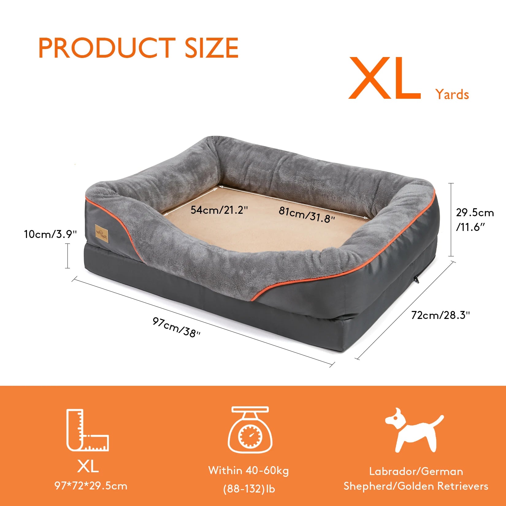Dog Bed Super Soft Orthopedic Foam Pet Bed Sleeping Mat with Cotton-padded Bolster and Removable Cover