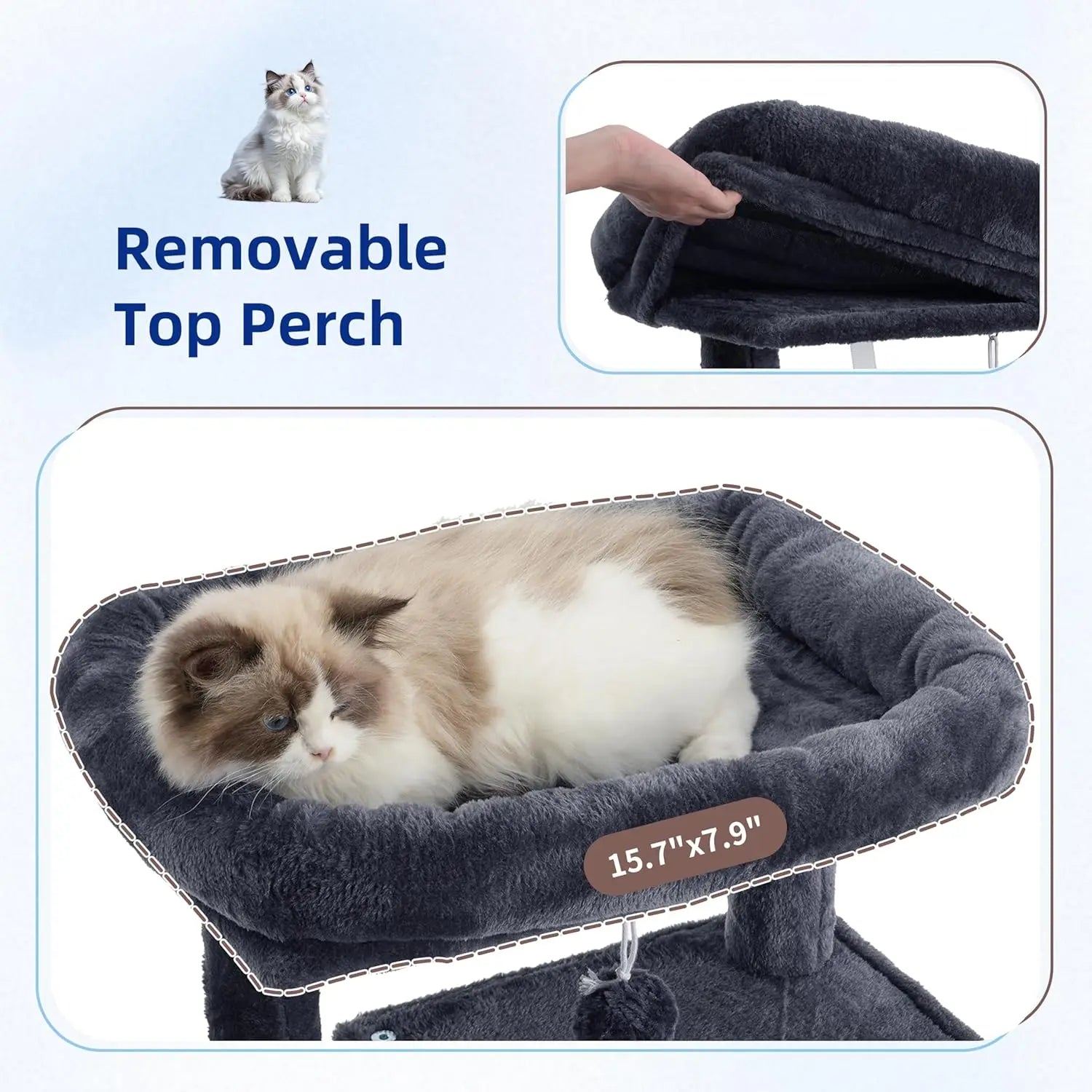 43.3 Inch Cat Tree Tower for Indoor Cats with Sturdy Steel Tube, Hammock, Condo, Scratching Post