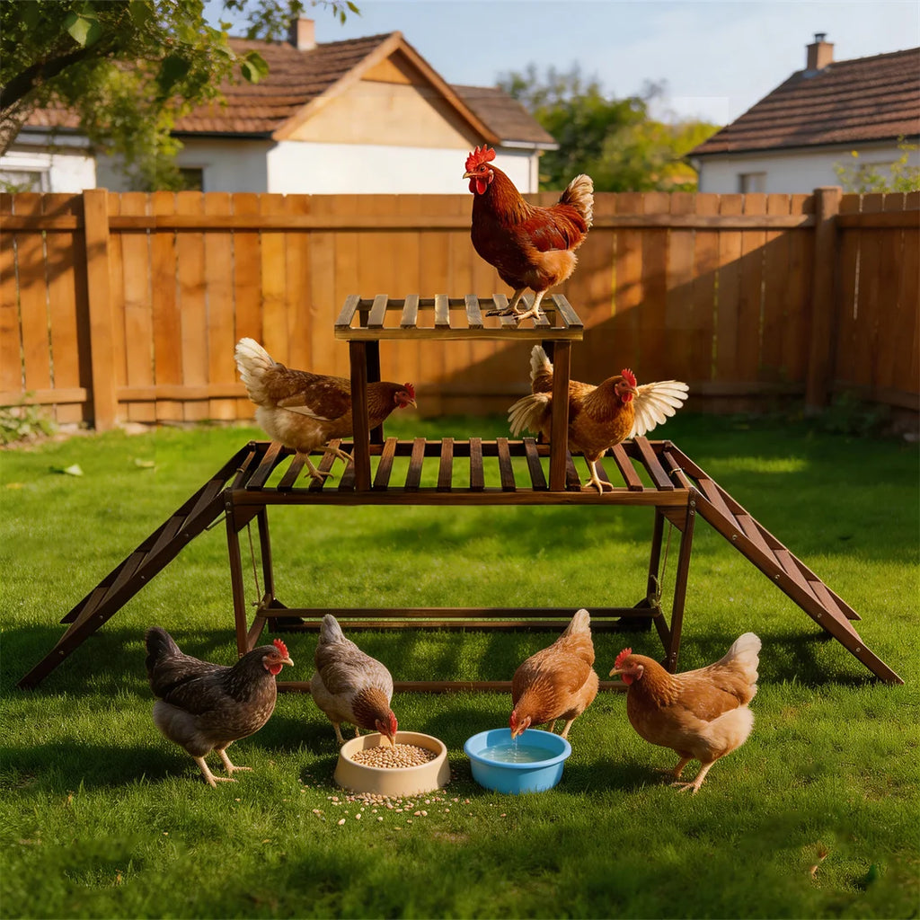 Pine Wood Chicken Perch Swing with Roosting Bars & Climbing Ladder, Activity Play Toy