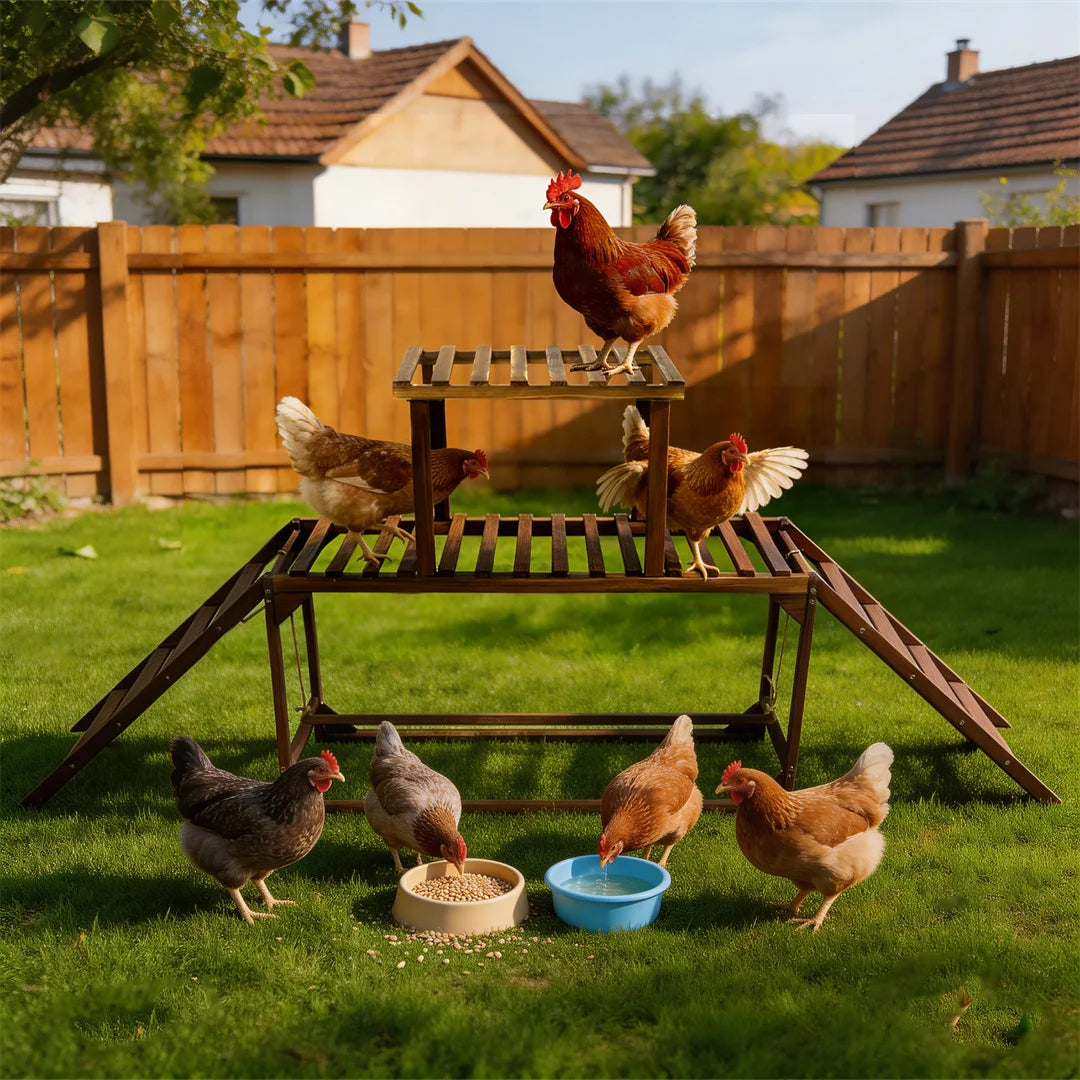 Pine Wood Chicken Perch Swing with Roosting Bars & Climbing Ladder, Activity Play Toy