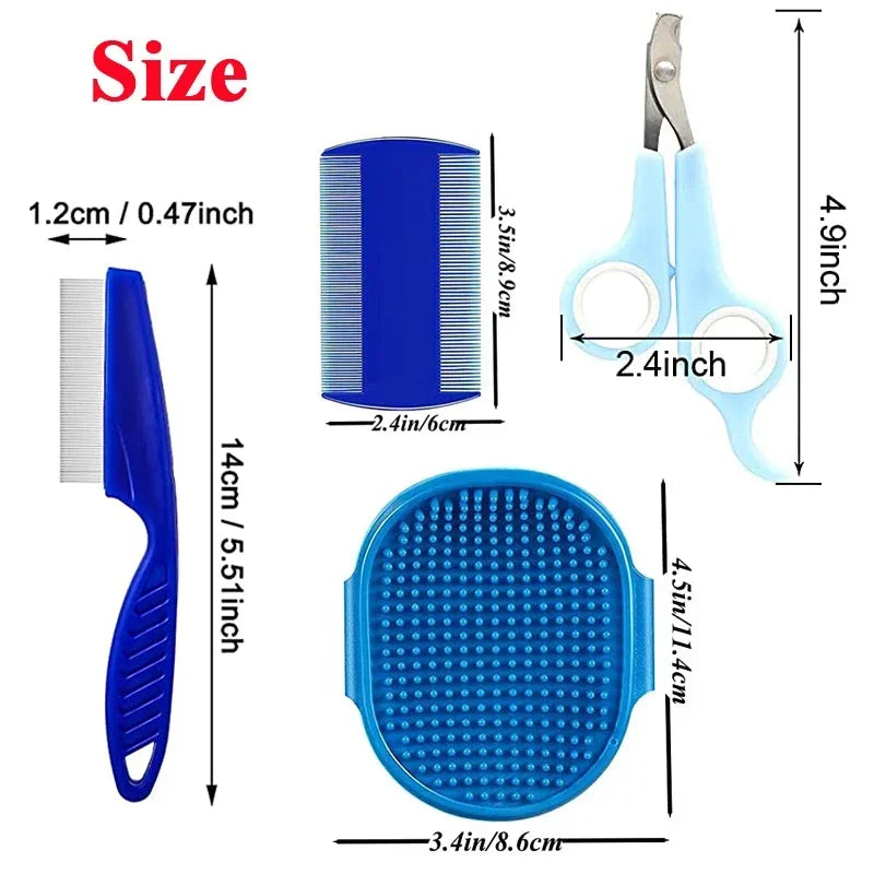 Grooming Kit Tear Stain Remover Cleaning Combs Pet Nail Clipper Double-Sided Shampoo Bath Brush