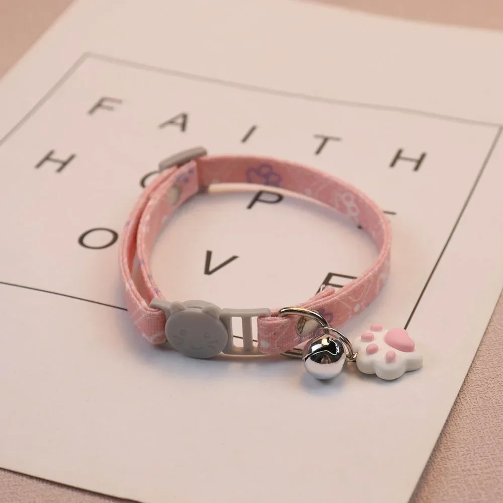 Cute Neck Cat Collar with Bell Adjustable Footprint Breakaway Collar