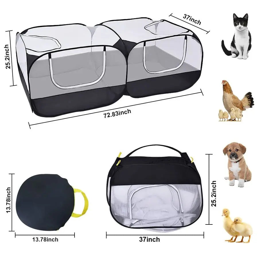 Animal Pet Playpen with Feeder Bowl and Storage Bag, Portable Breathable Indoor Outdoor