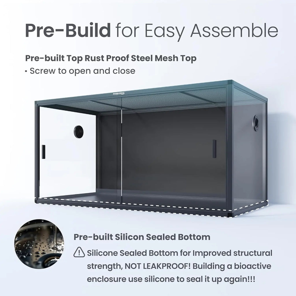 120 Gallon Tank,48" x 24" x 24" Reptile Tank with Sliding Door Top Screen Ventilation