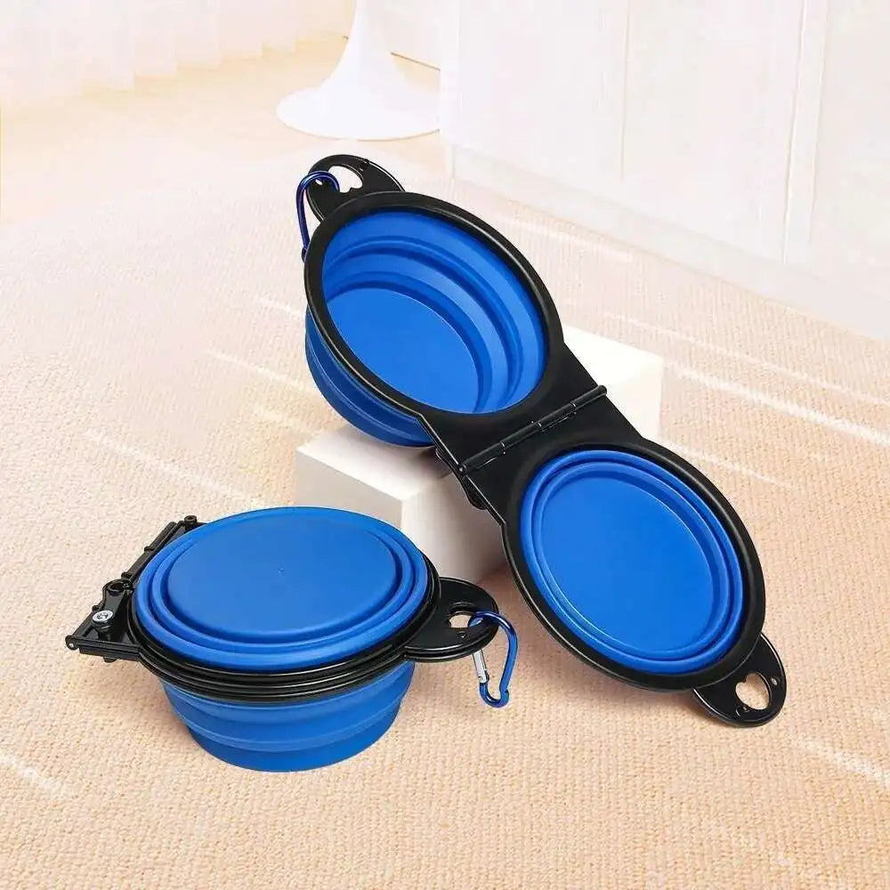 New 2 in 1 Portable Collapsible Dog Cat Travel Bowl Double Bowls or Single Folding Hangable