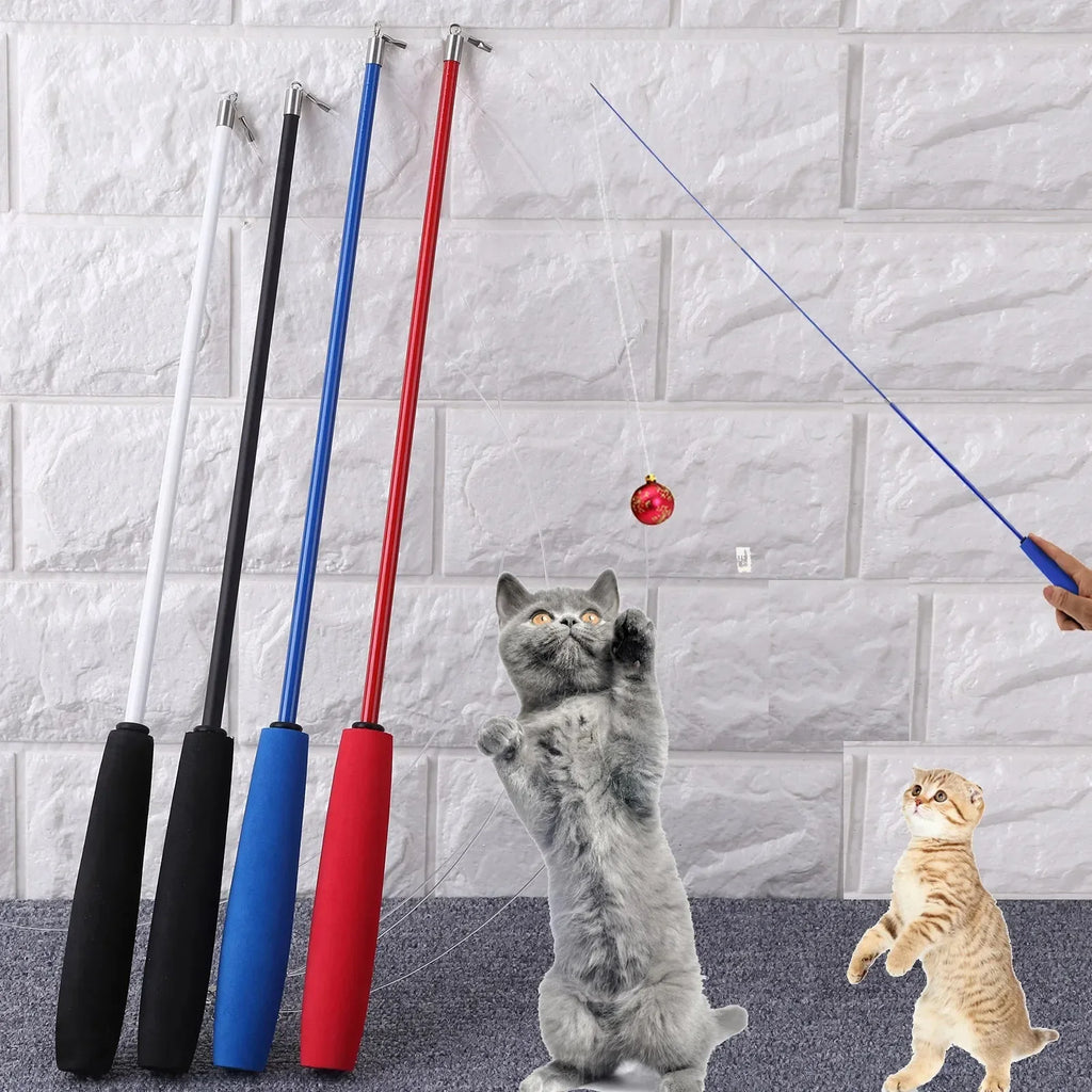 Cat Kitten Three-section Telescopic Fishing Pole Wand for Interactive Play Toys