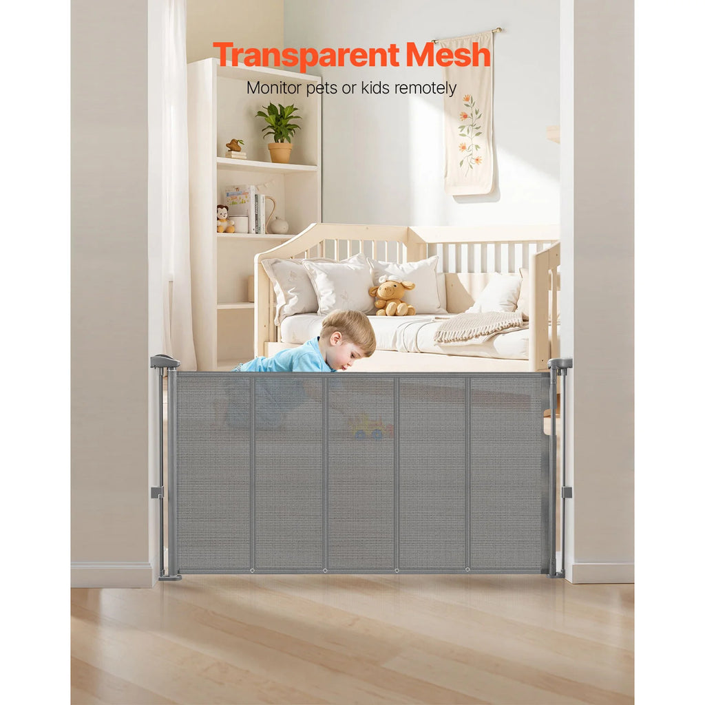 SucceBuy 55/71in Retractable Baby Gate 34in Tall Extends Wide Retractable Gate Mesh Material Easy to Install