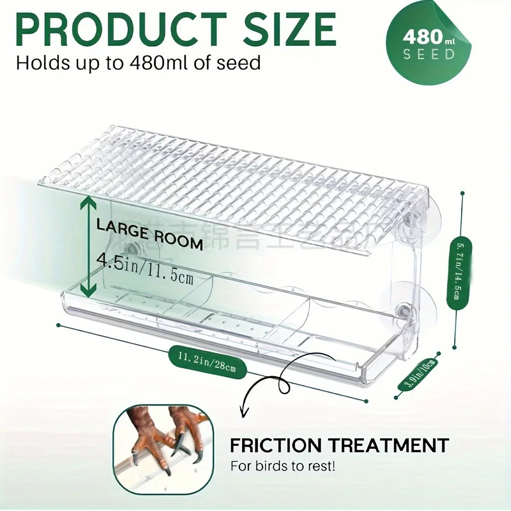 Indestructible Large Window Bird Feeder with Removable Seed & Water Tray, with 4 Super Strong Adhesive Hooks