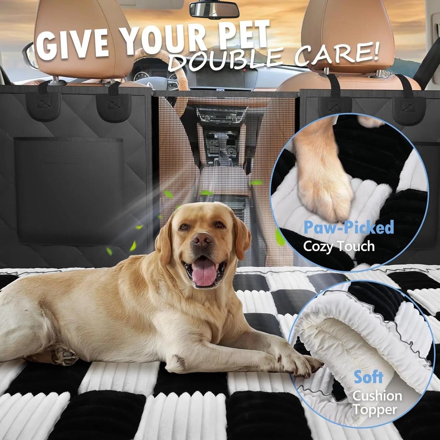 Non-Slip Car Bed for Back Seat, Soft Travel Pet Mat with Anti-Skid Bottom, Fits Most Vehicles (51x23.5in)