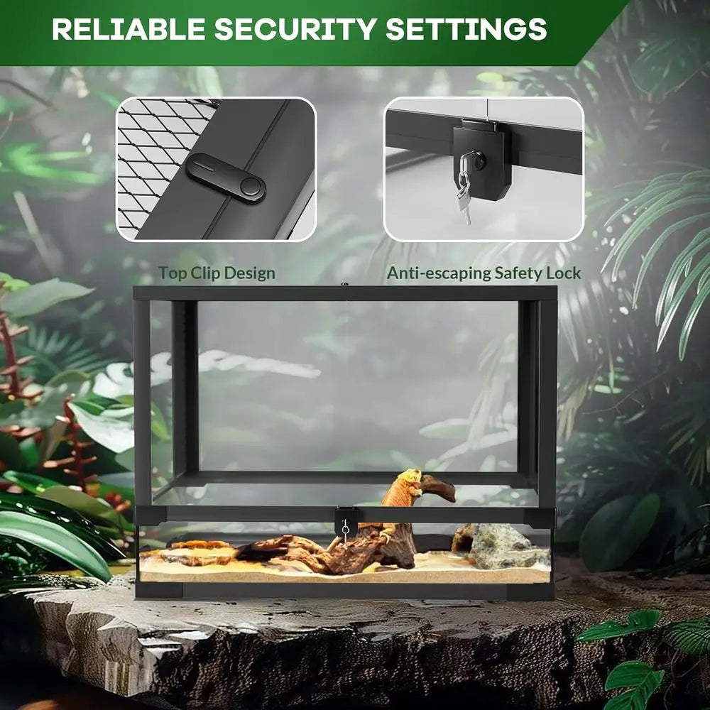 24x18x18 Inch Tempered Glass Reptile Enclosure - Escape-Proof, Ideal for Desert or Rainforest Habitats
