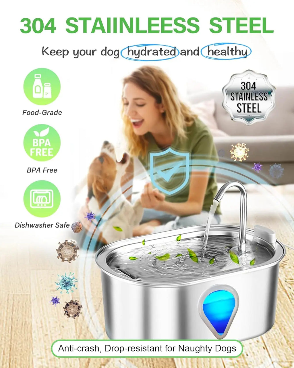 Large Capacity Pet Water Dispenser Automatic Stainless Steel With Transparent Window Water Level