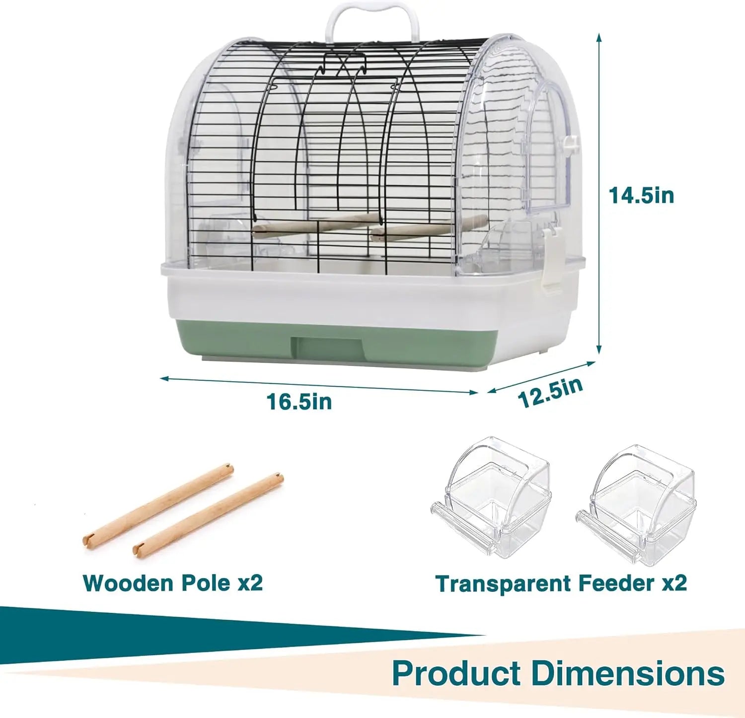Portable Metal Bird Cage Carrier, with 2 Perches, 2 Food Bowls and Tray