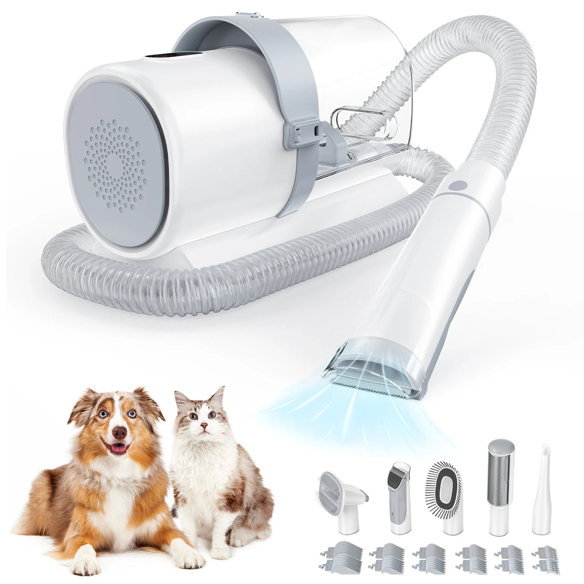 2.5L Professional Pet Grooming Vacuum Kit 3 Suction Modes and 5 Groomer Tools with Cordless Low Noise Clippers for Cats, Dogs and Rabbits