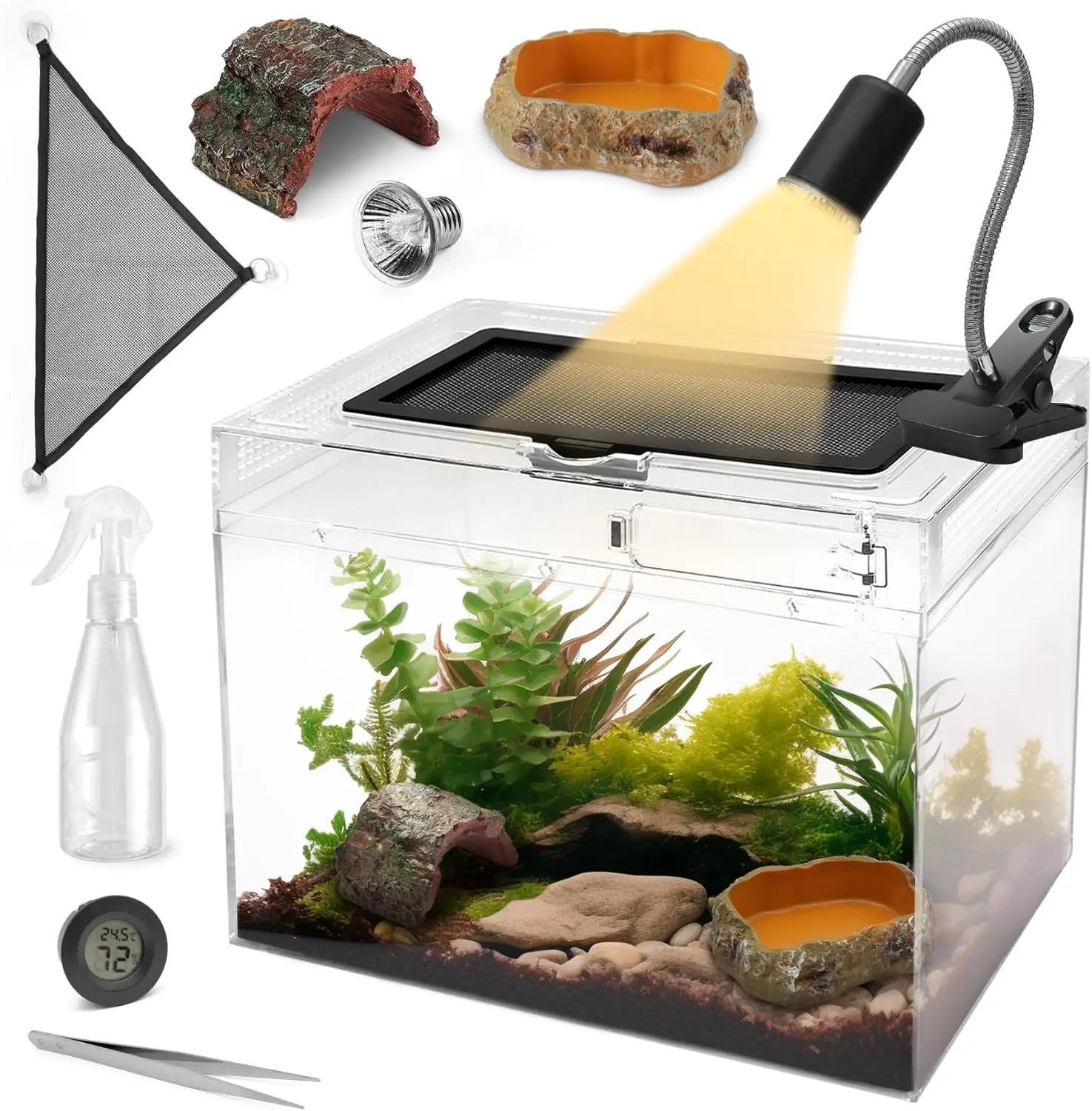 8-Piece Reptile Terrarium Starter Kit with Escape-Proof Locks, Mesh Top, and Durable Clear Design