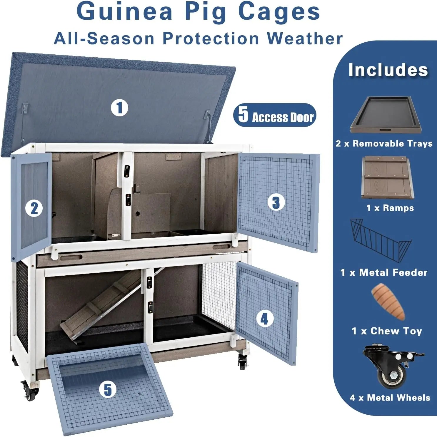 Petscosset 36" L Guinea Pig Cages Wooden, 2 Story Rabbit Cage Indoor Guinea Pig Habitat