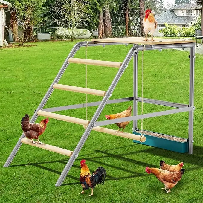 Chicken Perch with Ladder Design, Weatherproof Roosting Bars Swing Durable