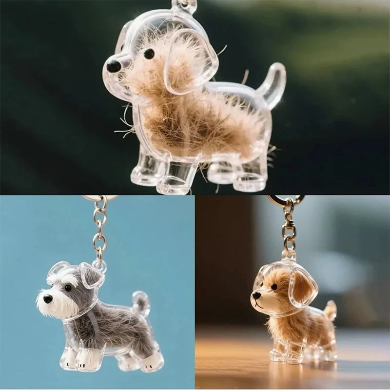 Clear Pet Hair Memorial Capsule Dog Fur Keepsake Pendant Keychain