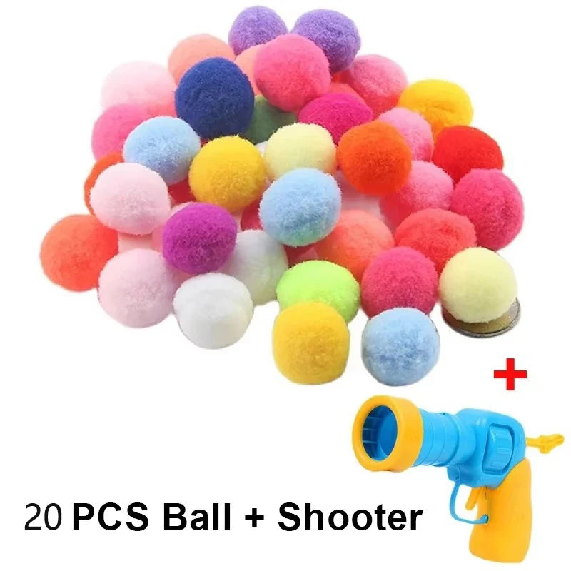Cat Toy Interactive High Fun Toy Gun 10/20/30/100Pcs Plush Ball Launches Quiet High Bounce Ball