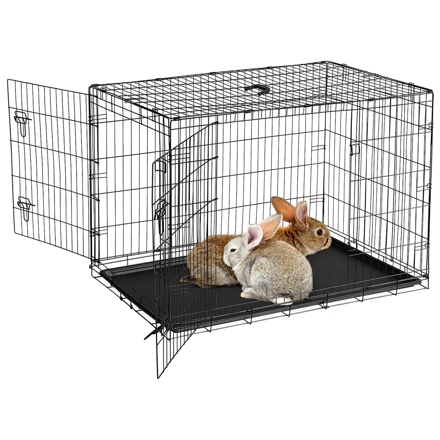 24/48 Inch Cage Portable Folding Small Crate Carriers with Slide Out Tray & 2 Doors for Small Animals