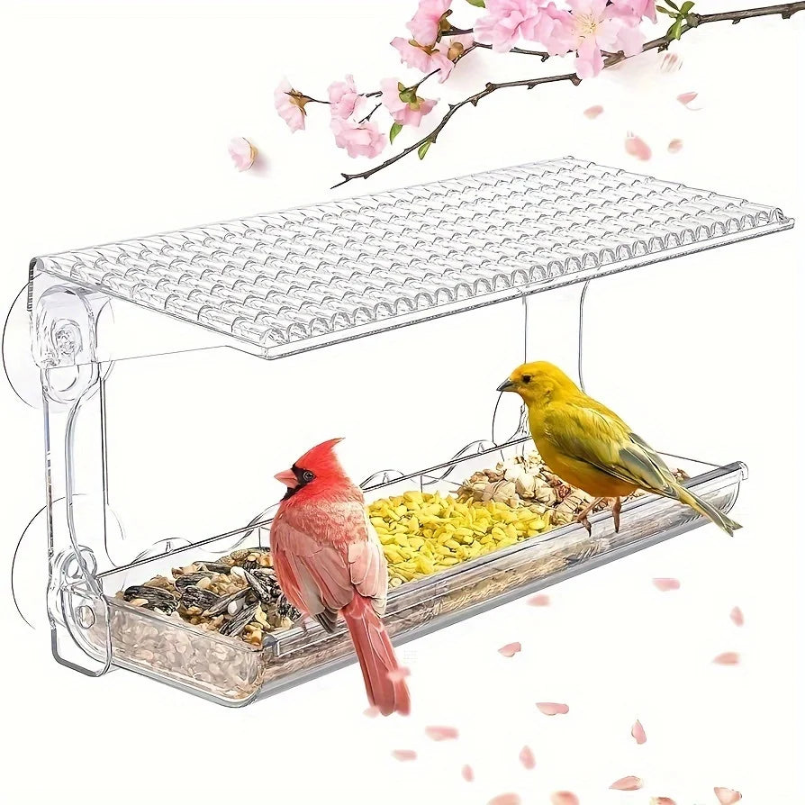 Indestructible Large Window Bird Feeder with Removable Seed & Water Tray, with 4 Super Strong Adhesive Hooks