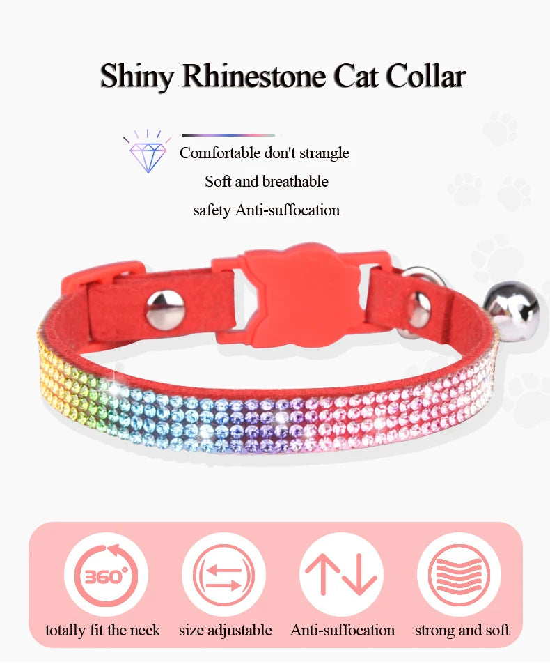 Small Cat Collar Rhinestone Bell Breakaway Quick Release Soft Suede