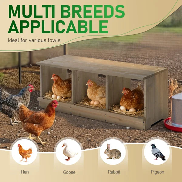 Nesting Boxes for Chickens, Wooden 3 Compartments