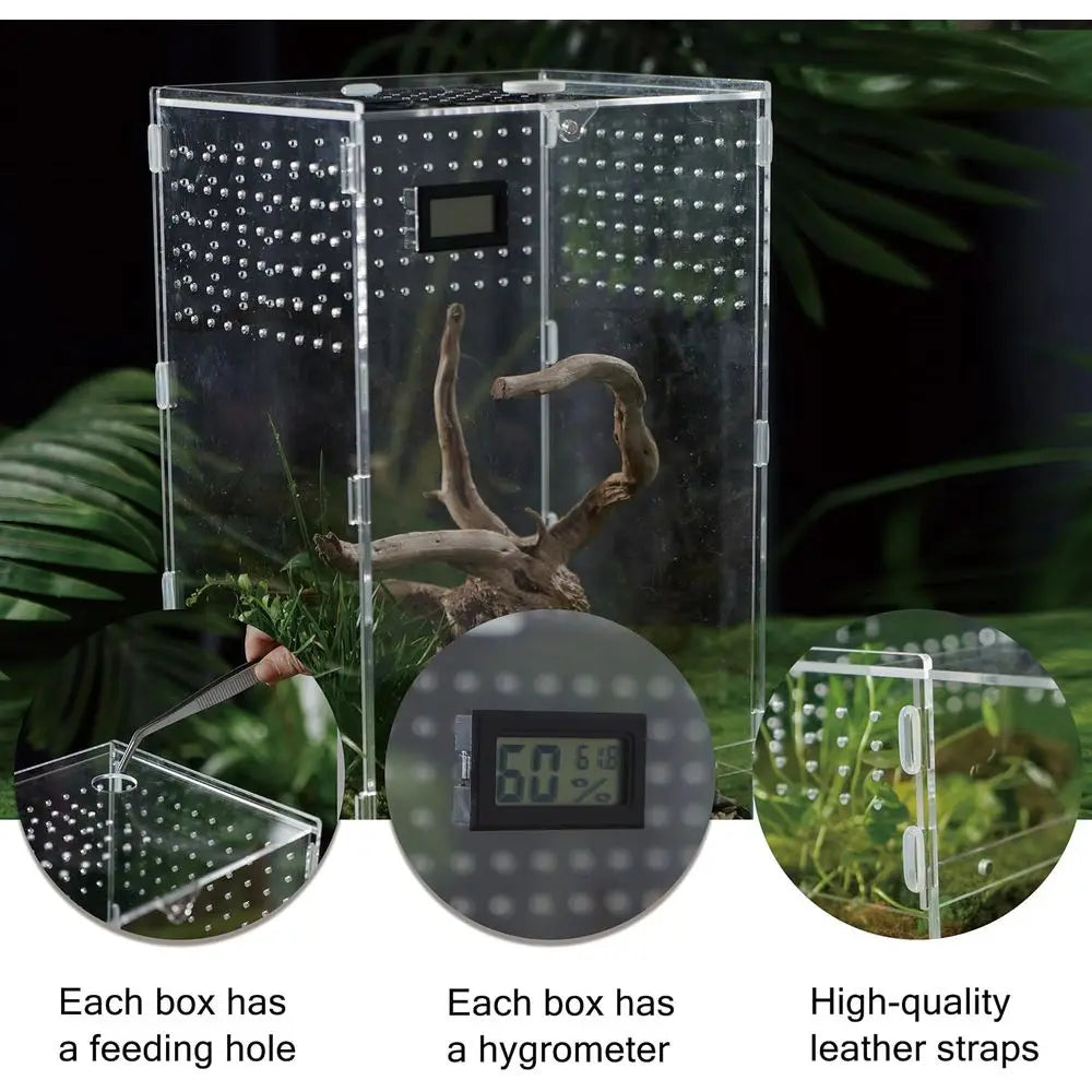 Acrylic Clear Reptile Habitat Enclosure Terrarium with Latch ，Perfect for Amphibians and Invertebrates