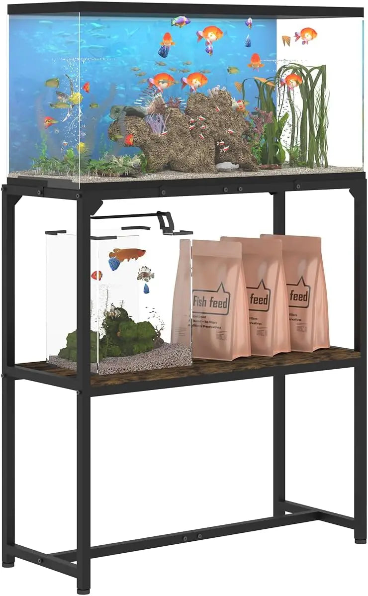 30 Gallon Aquarium Stand with 2-Tier Storage Shelf, Metal Fish Tank Table for Reptile Terrarium, Black