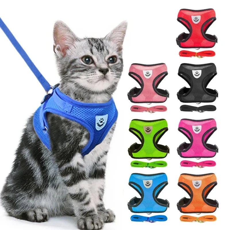 Cat Dog Harness Vest Walking Lead Leash Polyester Adjustable Mesh For Small Medium Pet